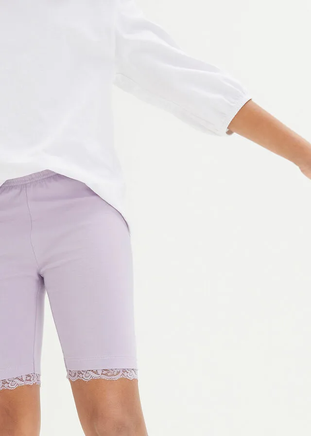 PANTALóN CICLISTA PARA NIñAS CON ENCAJE (2 UNIDADES) CON ALGODóN ORGáNICO BLANCOLILA PASTEL